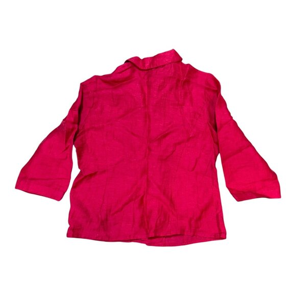 Chicos Womens Red Button-Up Jacket Size 1 Linen Blend 3/4 Sleeves Blouse Top - Picture 2 of 5